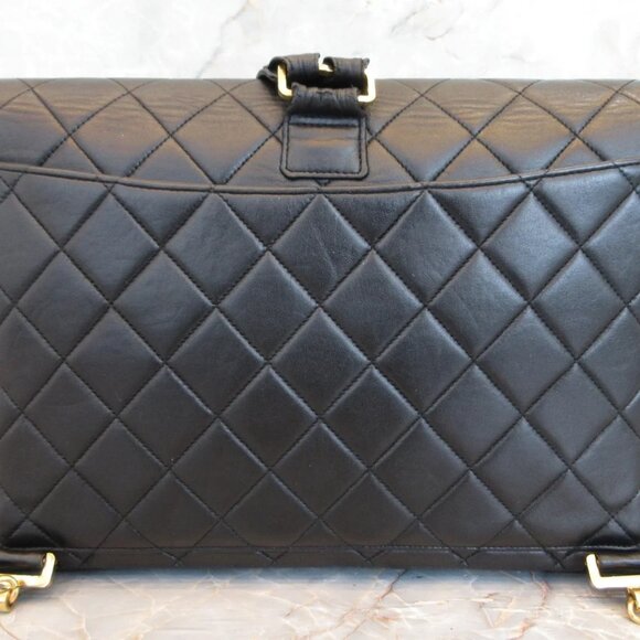Authentic 1990s Chanel Backpack Black Lambskin Leather Quilted Vintage - Picture 2 of 16